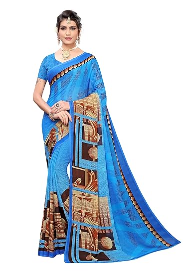 georgette with blouse piece Saree (SDPL-BORIVALI_ Blue_ Free Size)