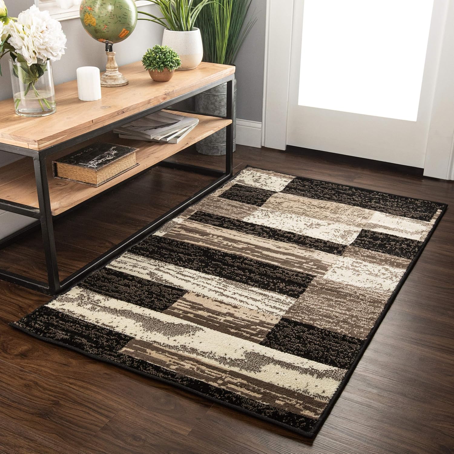 Rugs, Pads & Protectors - SUPERIOR Indoor Runner Rug, Jute Backed, Modern Geometric Patchwork Floor Decor for Bedroom, Office, Living Room, Entryway, Hardwood Floors, Rockwood Collection - 3ft x 5ft, Chocolate