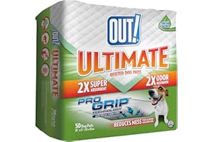 OUT! Petcare Large Dog Pee Pads, Training Pads for Dogs, Puppy Pad, Wee Wee Pads for Dogs, Dog Potty Pads, Ultimate Quilted Pro-Grip Dogs Pads, Leak Proof, Safe, Disposable - 21"x 21", 50 Count
