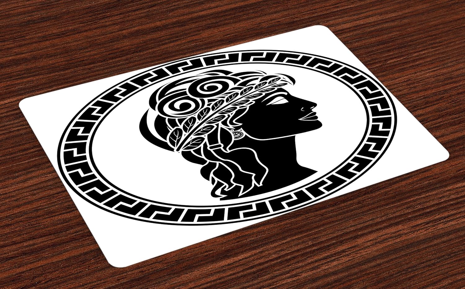 Ambesonne Retro Place Mats Set of 4, Classic Stencil Antique Period Roman Folk Woman Muse Hellenic Image, Washable Fabric Placemats for Dining Room Kitchen Table Decor, Black White