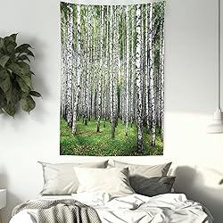 Lunarable Landscape Tapestry, Autumn Trees in Birch
