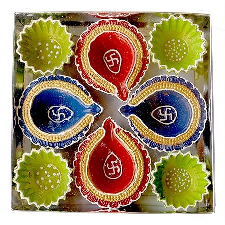 eCraftIndia Terracotta Diya Set (20 cm x 20 cm x 3 cm, Pack of 8, TDIYACD806)