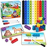 Coogam Math Manipulatives, Math Game for Kids 3-8 with Number Counting Snap Linking Cube, 1st Grade Math Flashcards Toy Gift for Preschool Learning