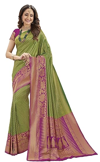 Womens Pure Silk Saree With Blouse Piece (ROSY-DIVA-151_Parrot Green)