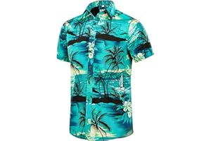 EUOW Men's Hawaiian Shirt Short Sleeves Printed Button Down Summer Beach Dress Shirts