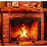 Fire Beauty Single Panel Black Wrought Iron Heat Resistant Fireplace Screen | Stable Anti-tip Structure, Wide View Area, Pet Barrier For Indoor Fireplace Use