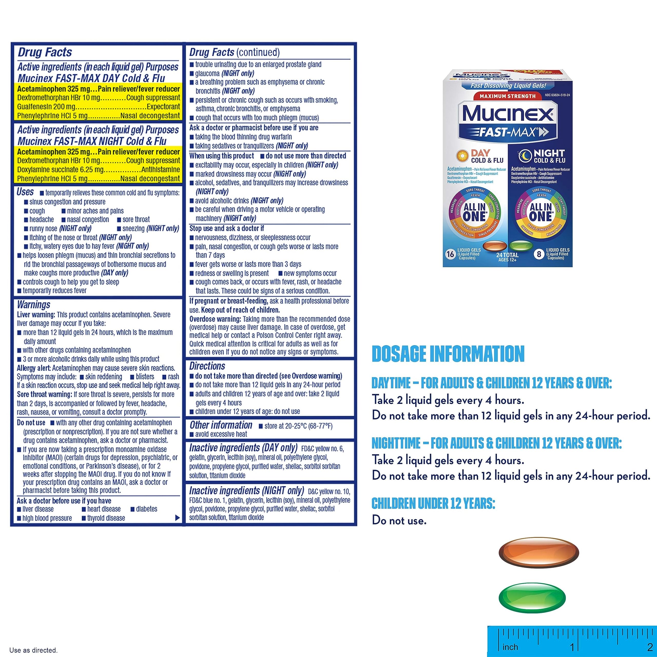 Mucinex Maximum Strength Sinus-Max Pressure, Pain & Cough & Fast-Max Maximum Strength Cold & Flu Day and Night Medicine, All-in-One Multi-Symptom Relief