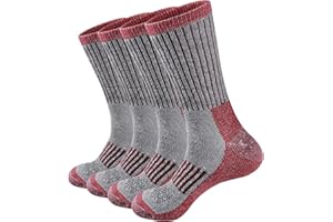 ECOEY Men's Merino Wool Cushioned Hiking Trekking Crew Socks 4 Pairs, Middle Calf Length with Moisture Wicking