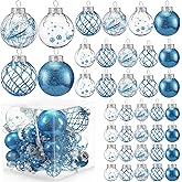 Civaner 4 Sizes 43 Pcs Lake Blue Christmas Clear Ball Ornaments Set Shatterproof Plastic Glitter Hanging Decorative Balls Decor Christmas Baubles for Valentine's Day Holiday 2026 New Year Decors
