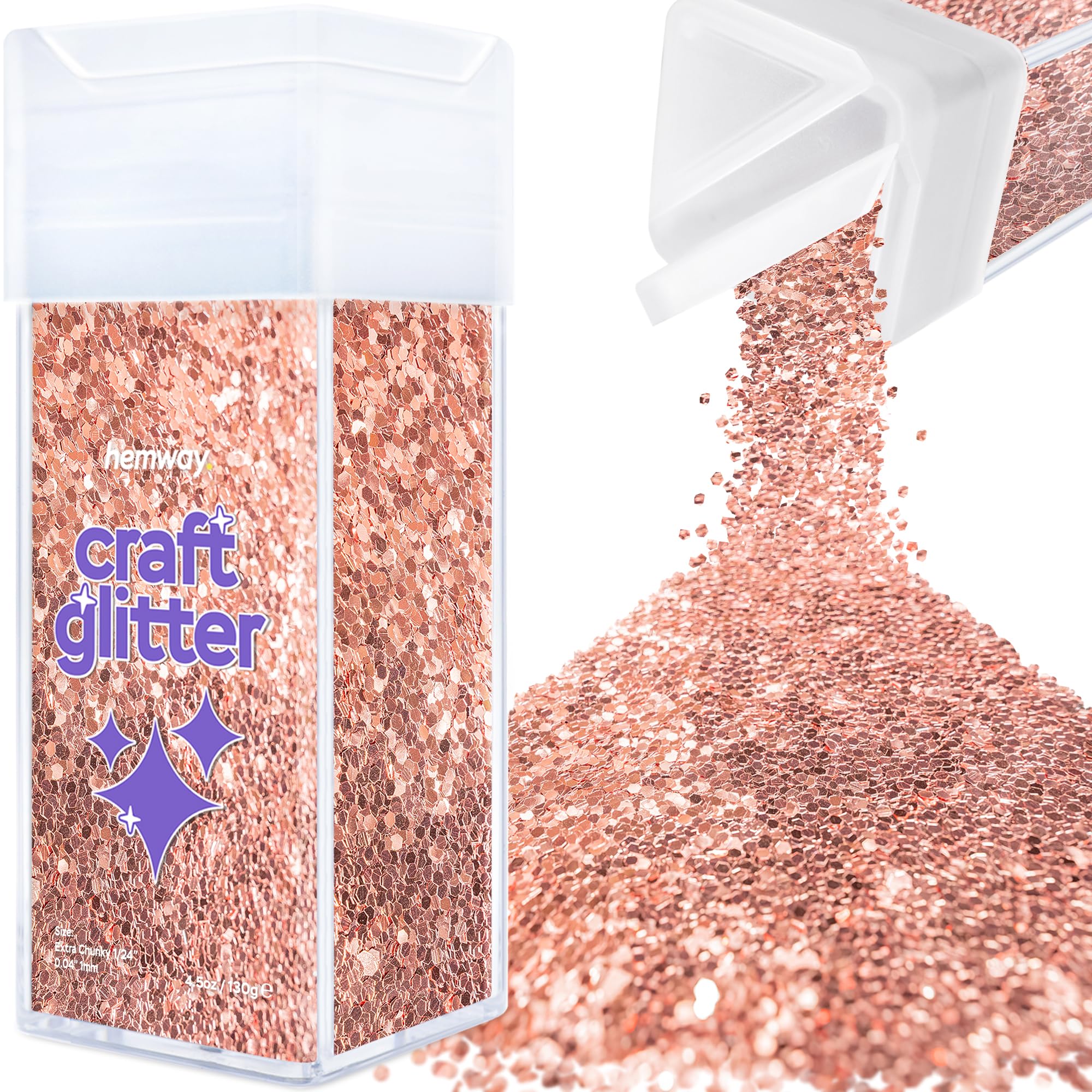 Hemway Glitter Shaker Rose Gold 110g Extra Chunky, Craft Glitter Shaker for Resin & Epoxy Crafts, Christmas Art Supplies, Nail, Body, Face, Eye, Festival, Crafting, Slime, Sparkle