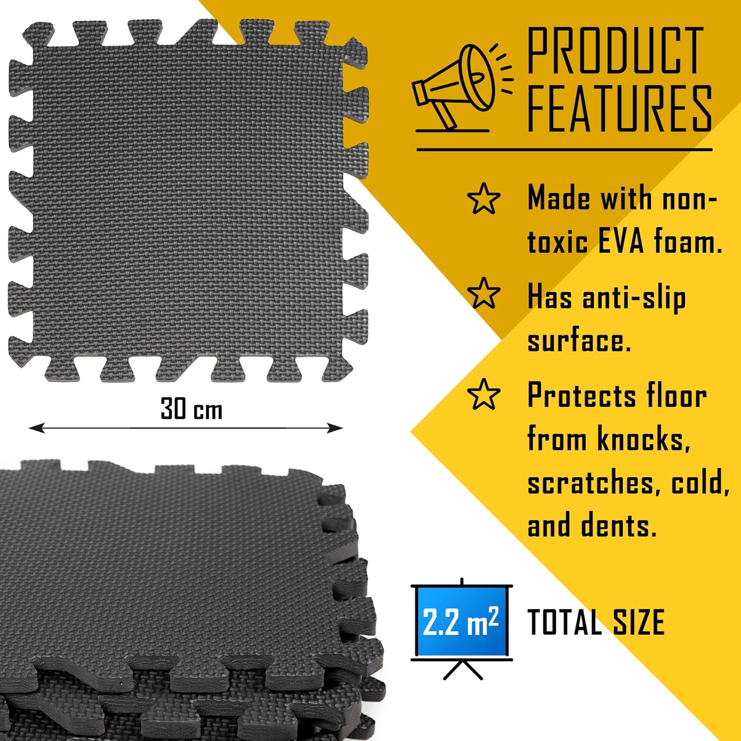 20 x Black Interlocking Mat Yoga EVA Soft Foam Exercise Floor Mats