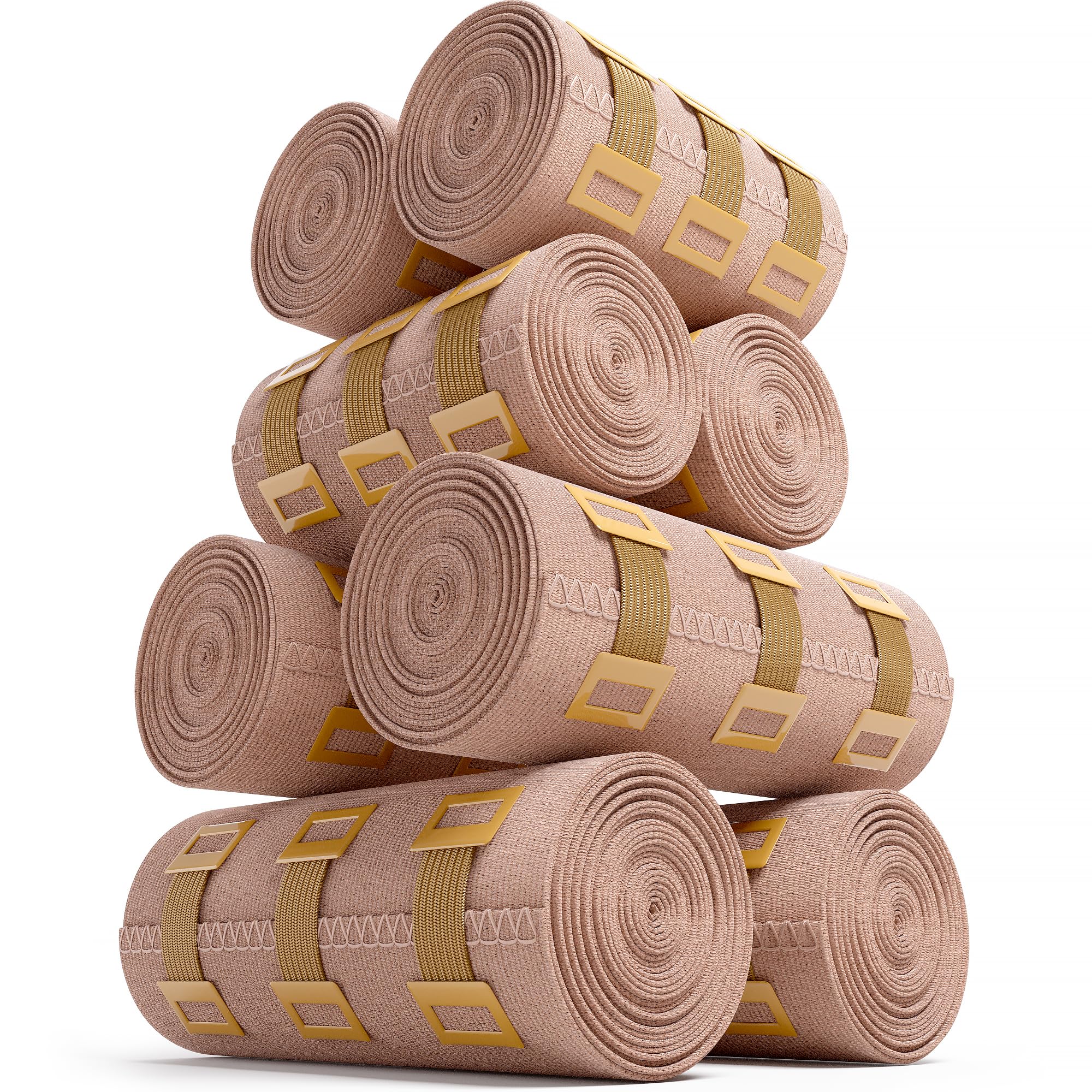 JFA Medical Elastic Compression Bandage Wrap - 8 Pack + 8 Extra Clips (4 x 7.5cm x 4.5m & 4 x 10cm x 4.5m Rolls) - Wrist, Ankle, Hand Knee, Elbow, Shoulder, Feet Injuries