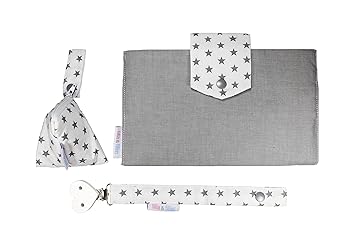 filia & filius Wickeltasche Baby Set 3-teilig mit Windeltasche Schnullertasche Schnullerband (Grau Sterne)