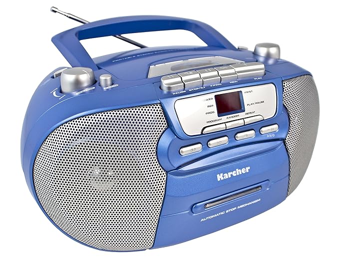 Karcher RR 5040 Oberon tragbares CD-Radio (AM/FM-Radio, CD, Kassette, AUX-In, Netz/Batteriebetrieb) blau-metallic