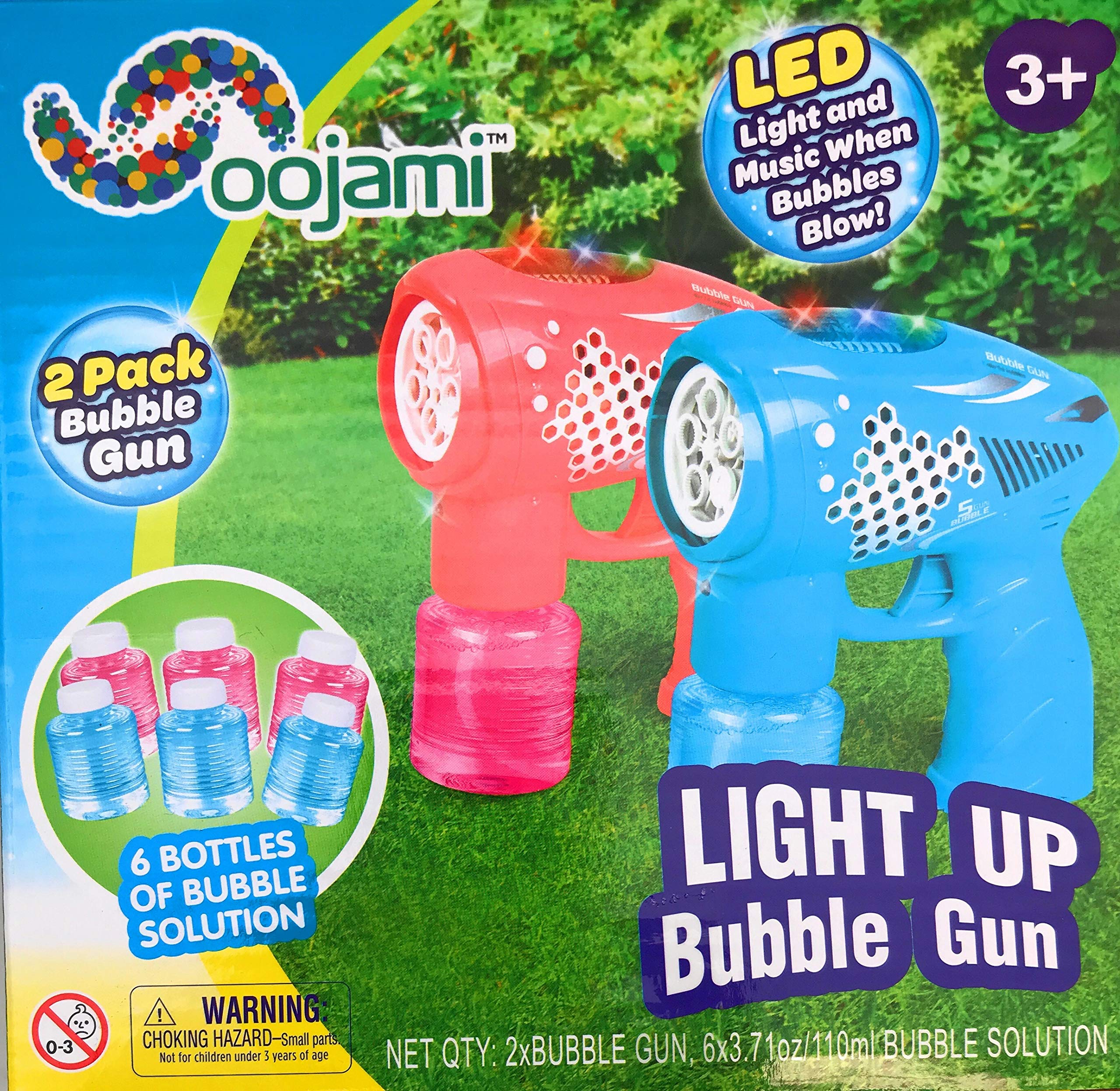 Photo 1 of Oojami Bubble Gun Blower Machine Pack (Set of 2) - Kids' Vibrant LED Light and Music Bubble Maker Toys - Includes 6 Bubble Solution Refills - Indoor/Outdoor Activity Toys for Boys & Girls