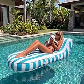 Geelin Premium Inflatable Pool Float with Air Pump Durable UV Protected Oxford Cloth PVC Large Floating Chair Backrest Stripped Inflatable Pool Lounger for Adult