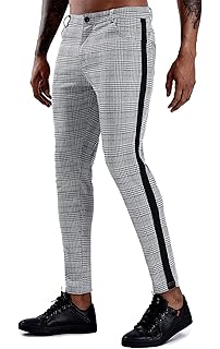 grey check skinny fit tape chino trousers