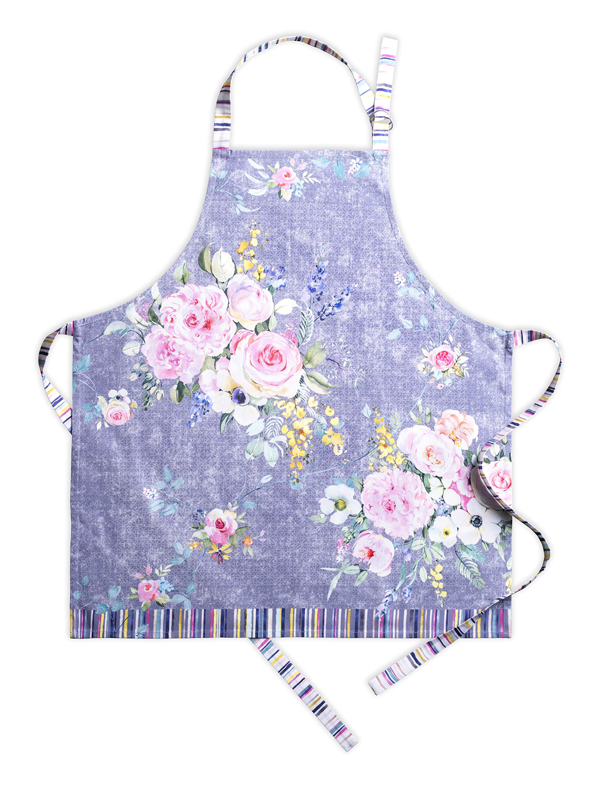 Maison d' Hermine 100% Cotton Apron for women with Pocket Kitchen Chef Spring/Summer Apron for Men Cooking Gardening Server Waitress Maid - (Sweet Rose Lavender - Lush Lavender, 85 cm x 70 cm)