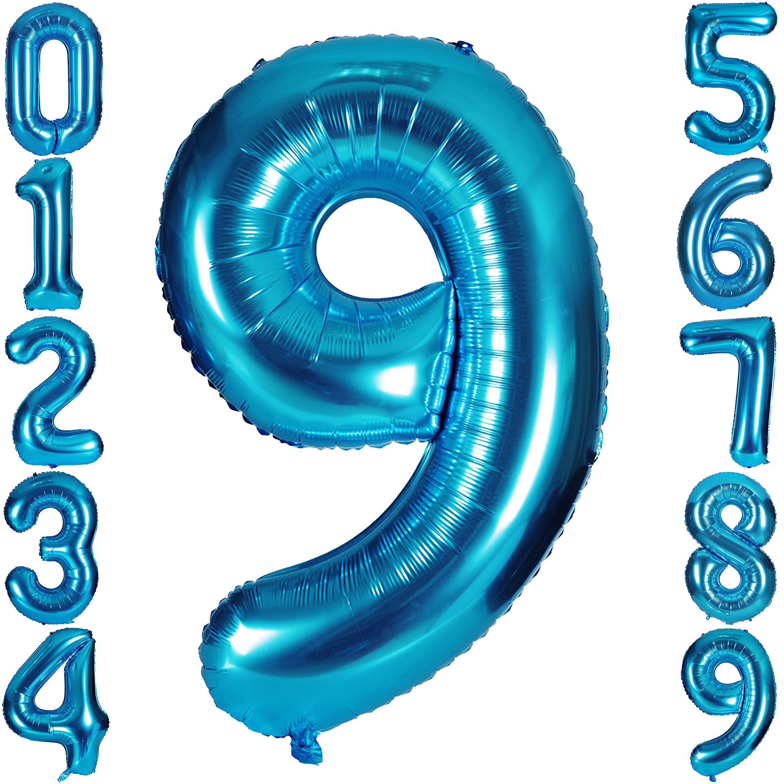 Blue 9 balloons 40 Inch Blue Number Large Balloons Mylar Foil Big Digital 0 1 2 3 4 5 6 7 8 9 Giant Helium Balloon Birthday Party Decoration （Blue No.9）