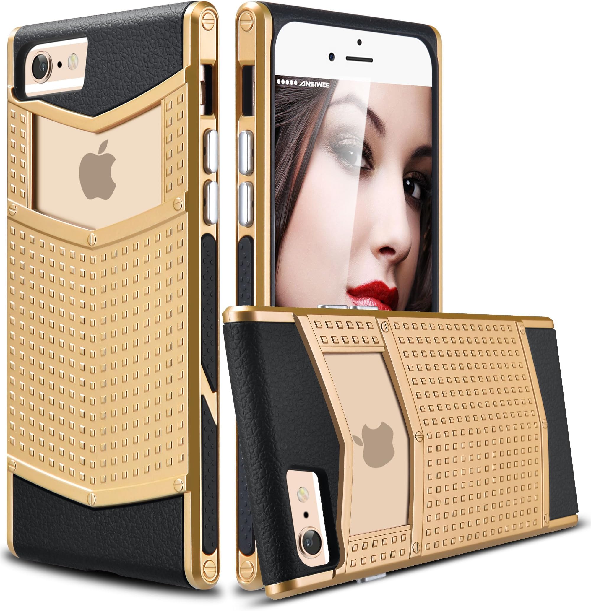 iPhone 6s Plus Case, Ansiwee Anti-Slip Shockproof Armor iPhone 6 Plus Protective Defender Case Shell Slim Fit Non-Slip Grip Rubber Bumper Case Cover for Apple iPhone 6/6s Plus 5.5 Inch (Gold)