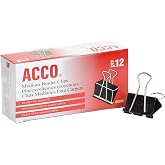 ACCO Binder Clips, Medium, Black, 12 per Box, 2 Boxes (72062)
