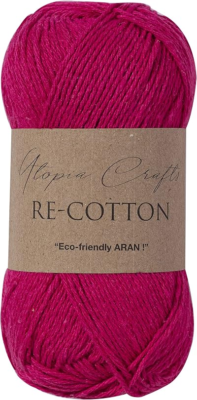 Utopia Crafts Re-Cotton Knitting Yarn 100g Rose Red 80/20 Recycled Cotton