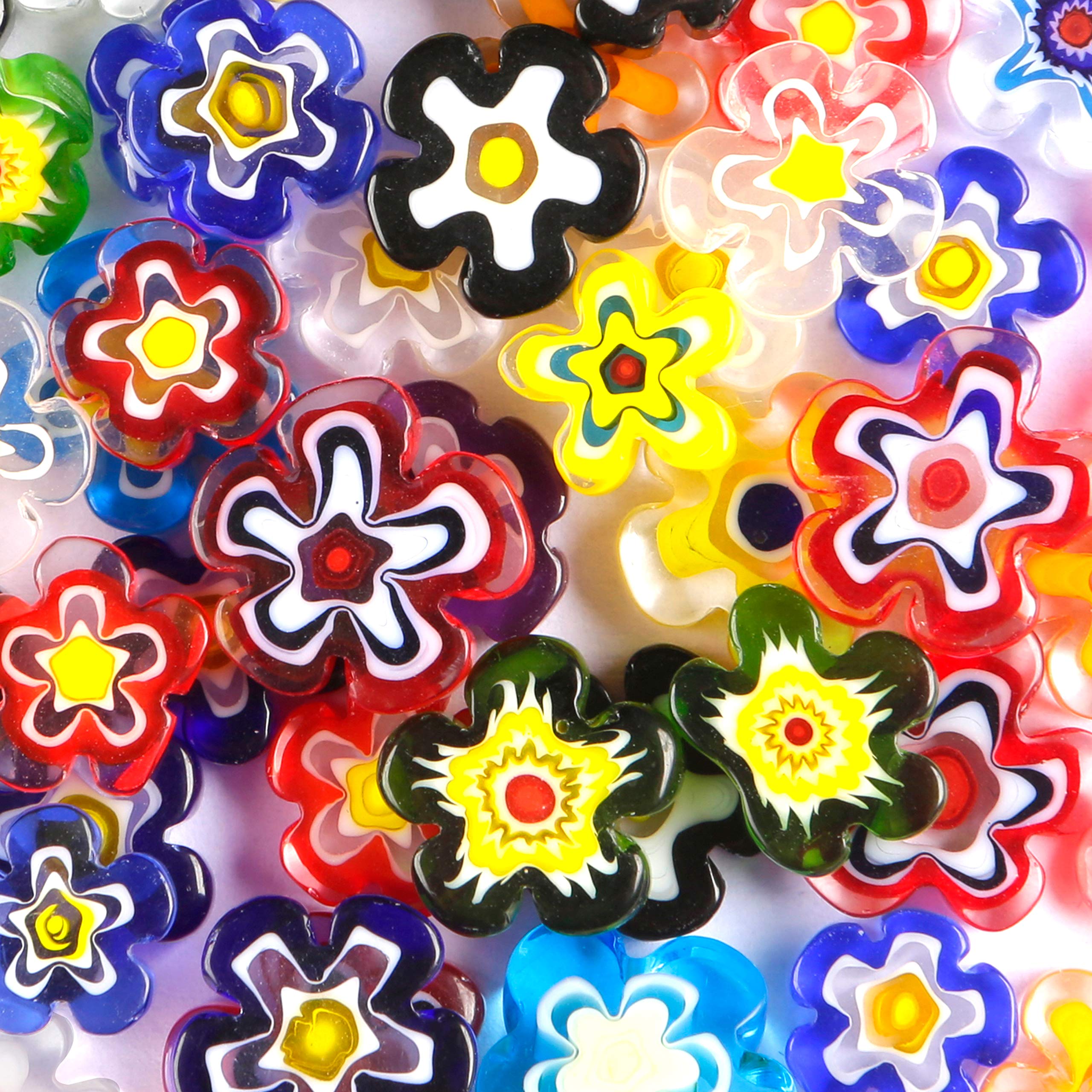 Glass Millifiori Flower Shape Pebbles Pieces Mosaics for Arts and Crafts 50 Grams