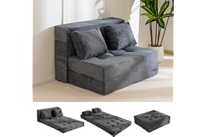 MAXYOYO Convertible Sofa Bed, Fold Out Loveseat Sleeper Sofa with Pillow, 4 in 1 Tufted Folding Couch Bed Foam Floor Couch, Lazy Chair for Living Room Bedroom Guest Room, Dark Grey