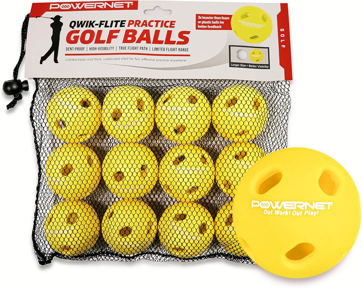 Amazon Powernet Qwik Flite 練習用ゴルフボール 裏庭でのトレーニングに最適 へこみ防止 真のフライトパス 高視認性 12個パック Powernet ゴルフ練習ボール