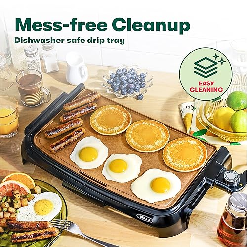 BELLA Griddle Ceramic Copper TI, Healthy-Eco Non-stick Coating, Hassle-Free  Clean Up, Large Submersible Cookin