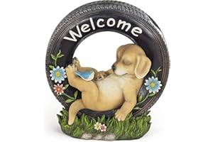 VP Home Chillaxing Welcome Puppy Dog Solar Powered LED Outdoor Decor Garden Light Outdoor Decor Garden Light Welcome Chillax Puppy Statues Outdoor Funny Figurine Decor for Outside Patio, Yard, Lawn