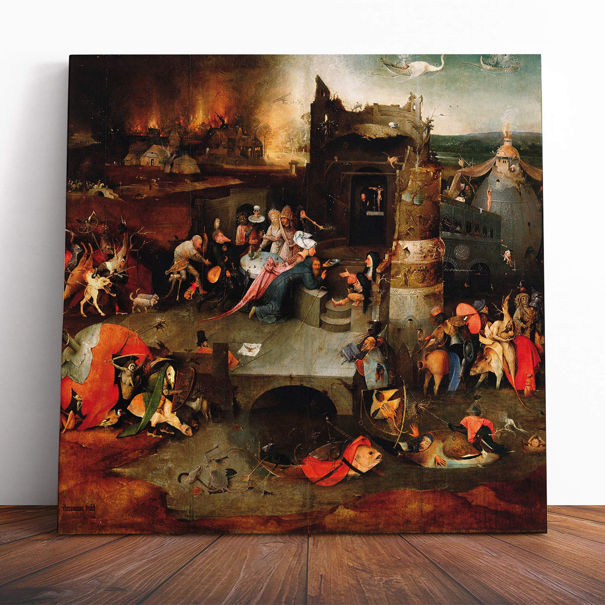 Big Box Art Canvas Print Wall Art Hieronymous Bosch The Temptation of St Anthony | Mounted & Stretched Box Frame Picture | Home Decor for Kitchen, Living Room, Bedroom, Multi-Colour, 14x14 Inch