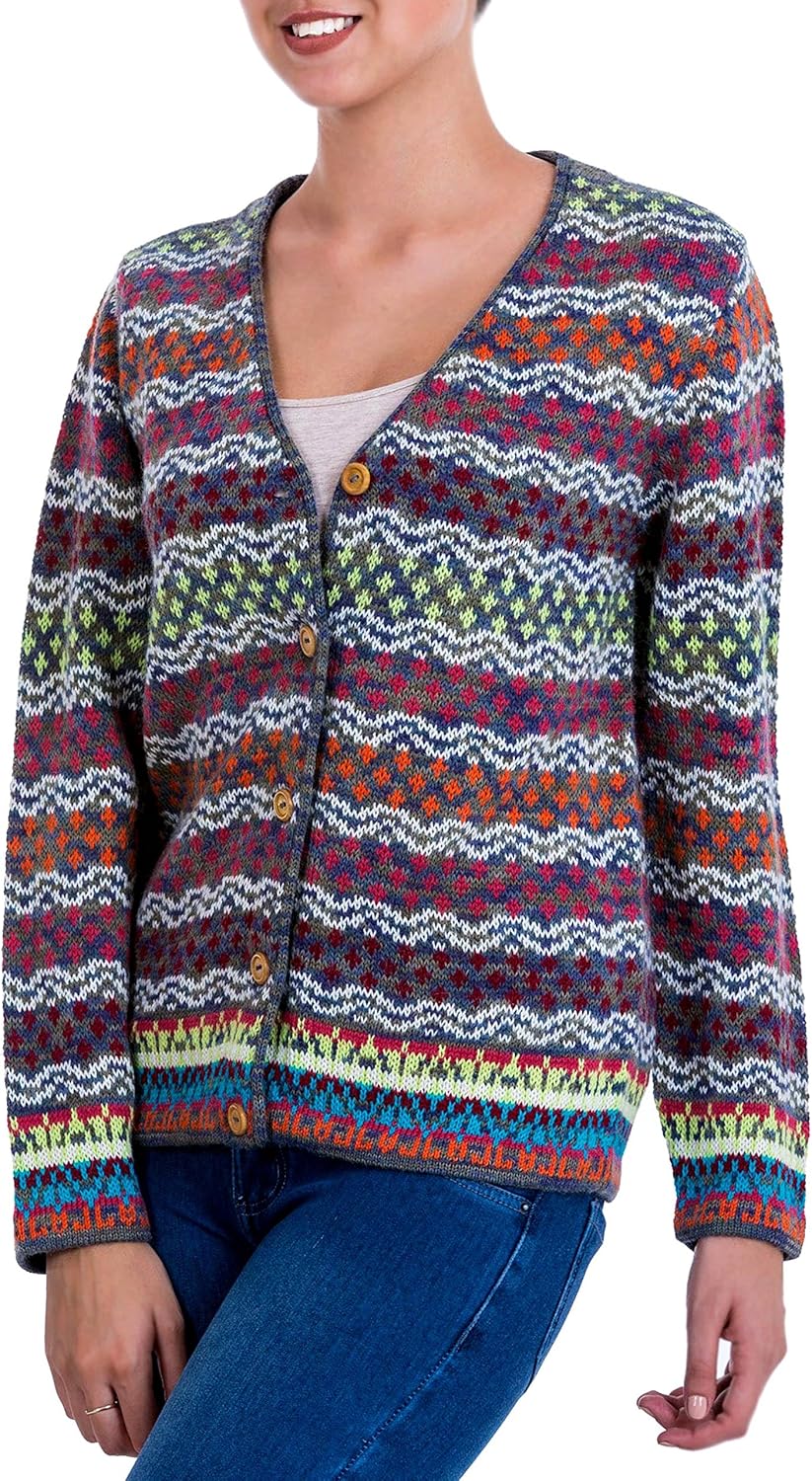 Amazon Novica マルチカラー 100 アルパカカーディガン レインボーミスト Us サイズ Small カーディガン ボレロ 通販