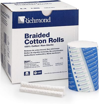 Richmond Braided Cotton Rolls Medium 4" Nonsterile 100% USA Cotton Dental