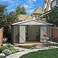 Greesum 10×8 FT Outdoor Storage Shed, Metal Storaged Sheds Without Floor, Tool Sheds with Lockable Doors and Slooping Roof for Garden, Patio, Backyard, Gray