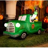 ZONETECH 7.5Ft Long Halloween Inflatable Ghost Car LED Lights Decor Outdoor Indoor Holiday Decorations, Blow up Green Vehicle Giant Lawn/Yard Garden Party Accessory