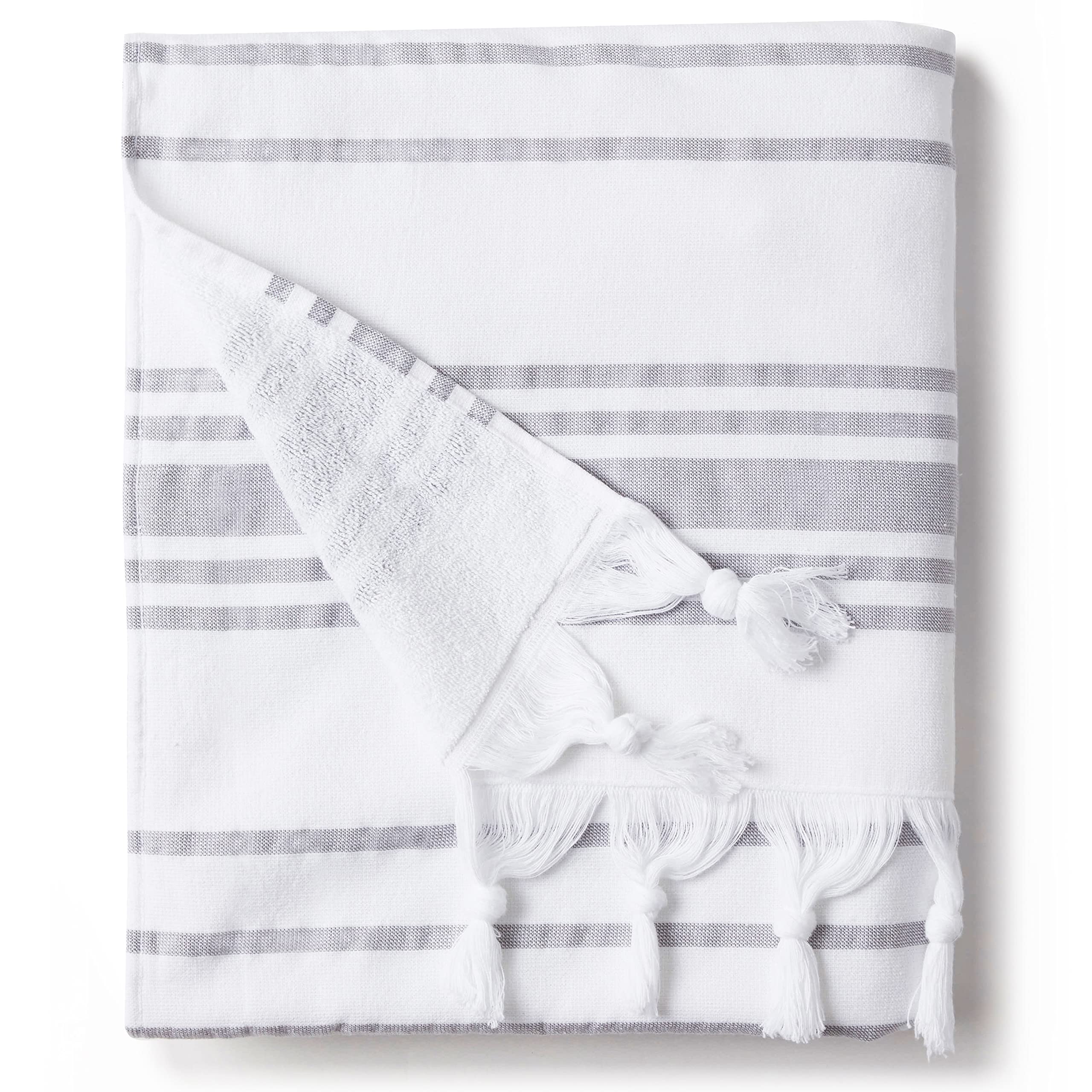Laguna Beach Textile Co. Soft Turkish Fouta Beach Towel - White Stone Gray, 400 GSM