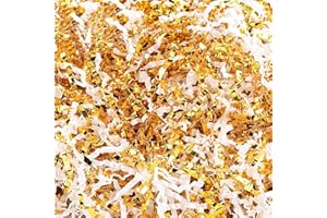 Worldity 1.98 LB White Gold Crinkle Cut Paper, Crinkle Cut Paper Shred Filler, Boxes Basket Filler for Table Decor, Wedding, 