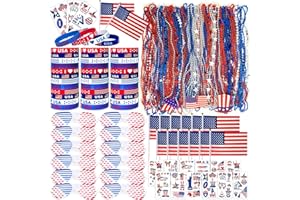 RBONIGHT 4th of July Accessories Bulk, 117Pcs Patriotic Party Favors Set for Independence Day Decorations include Necklaces Bracelet Glasses Tattoo Stickers USA Flag Memorial Day Parades