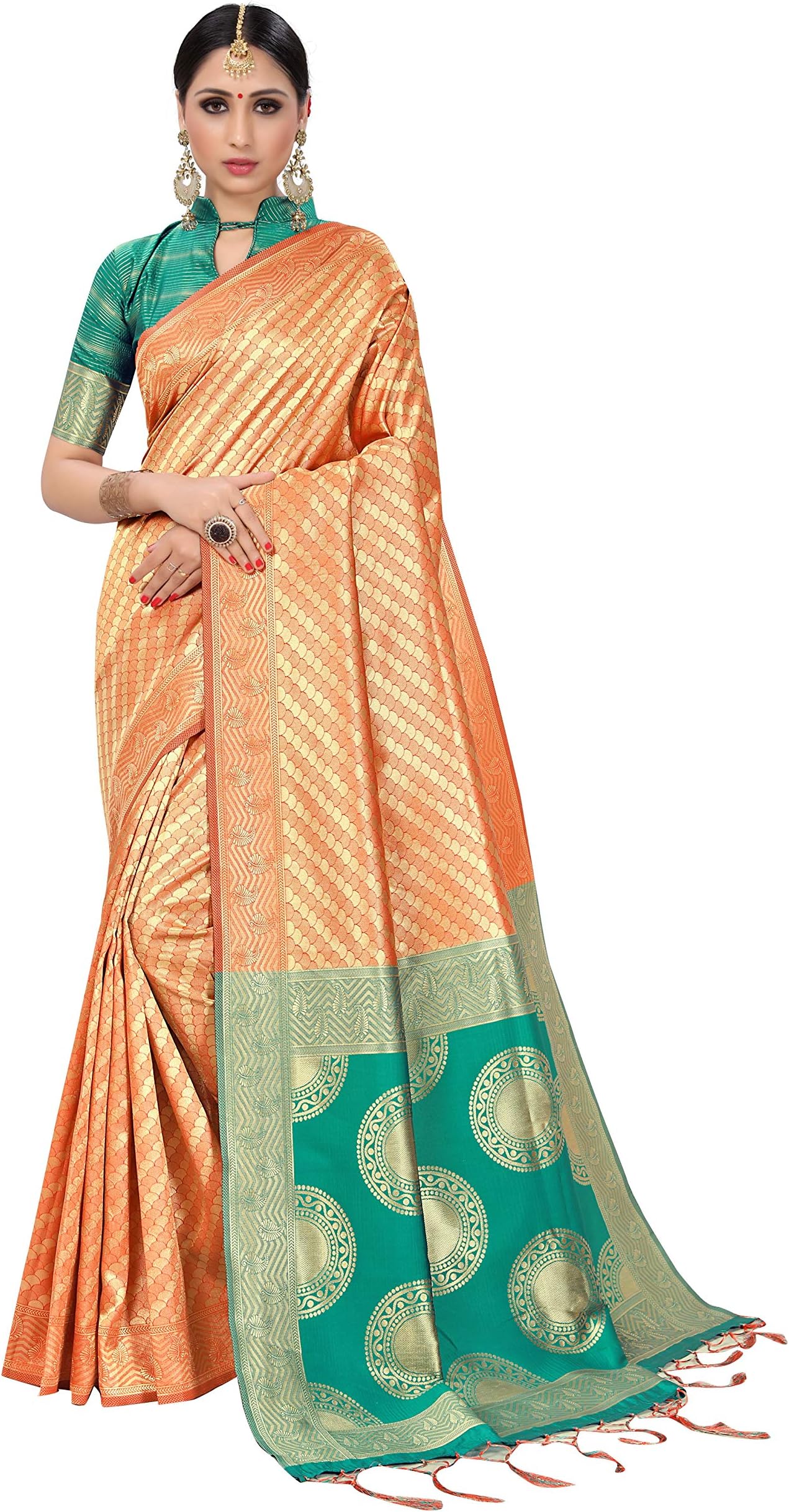 Sarees for Women's Banarasi Art Silk Silk Zari Woven Saree with Un-Stiched Blouse Piece,Free Size