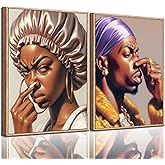 2Pcs Funny African American Bathroom Wall Art African men and Women Pinch Nose Poster Canvas Prints Wall Decor Paintings Funky Humour Smell WC Pictures Apartmen Aesthetic Decoration Gift Unframed