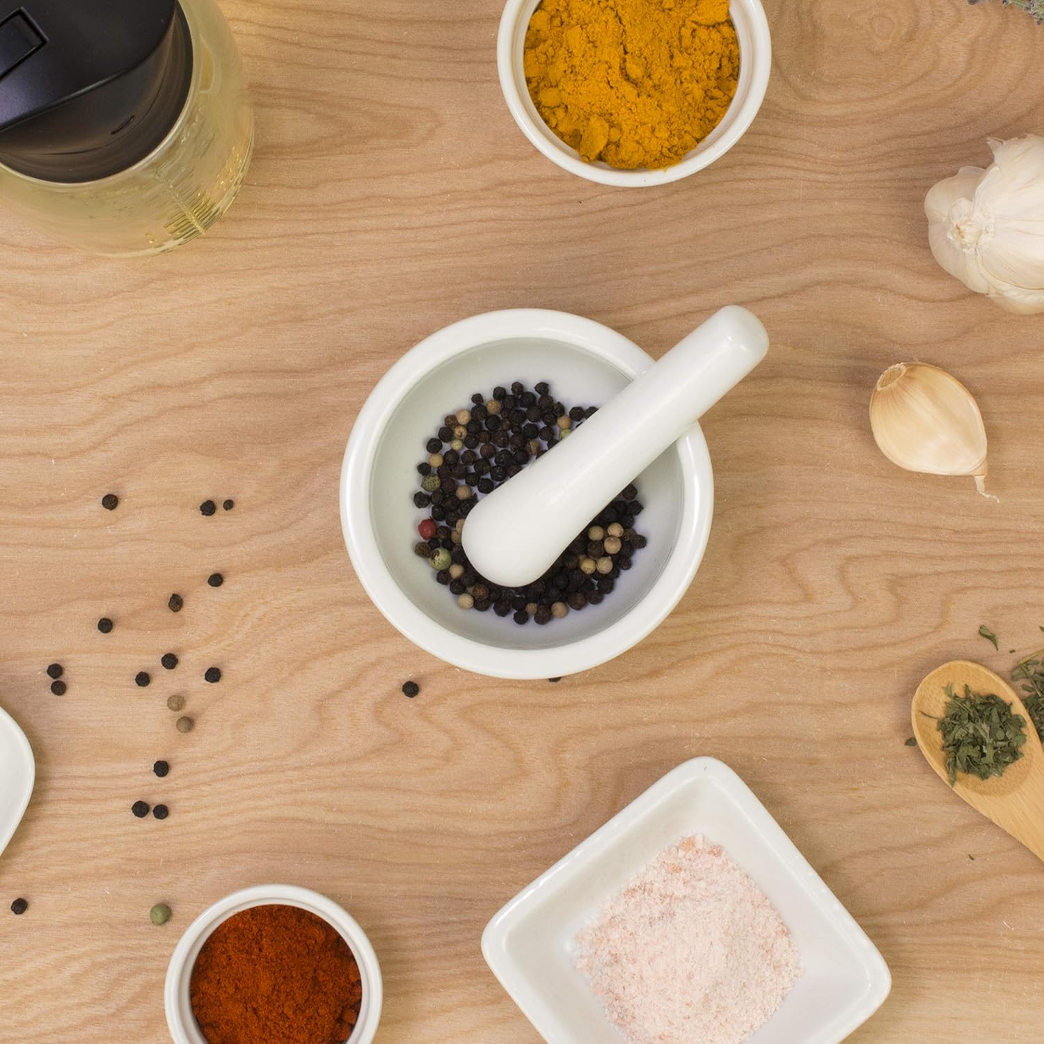 HIC Harold Import Co. Mortar and Pestle Spice Herb Grinder Pill Crusher, Fine-Quality Porcelain, White, 3.5-Inches: Mortar And Pestle: Kitchen & Dining