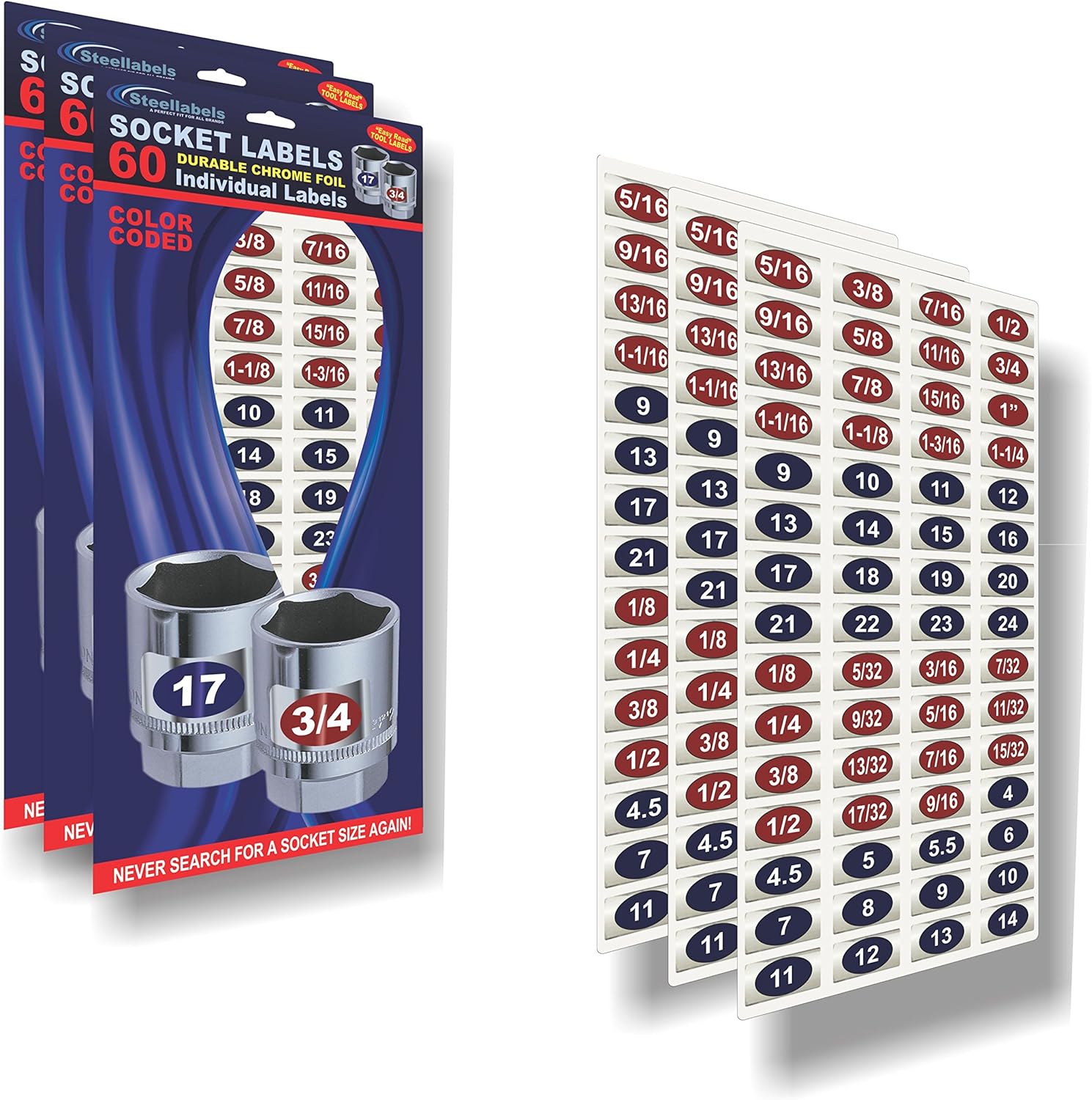 Manufactures 3 Pack Chrome Socket Labels (Blue Edition