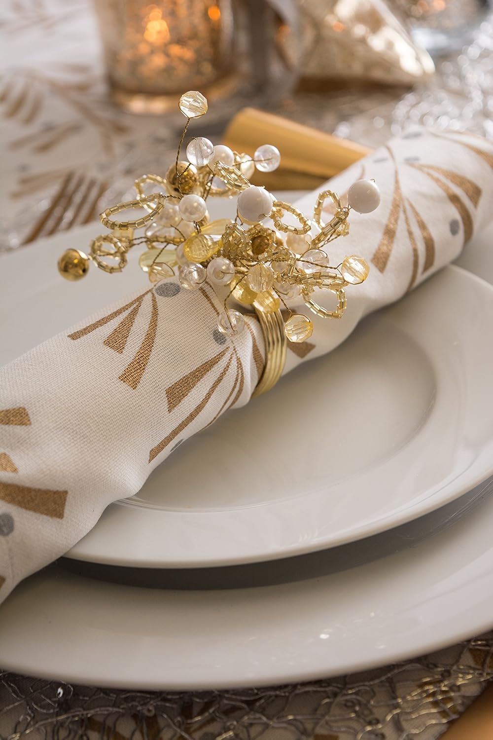 DII Modern Chic Fun Napkin Rings for Dinner Parties, Weddings Receptions, Family Gatherings, or Everyday Use, Set Your Table With Style - Cluster Gold Beads, Set of 6: Industrial & Scientific