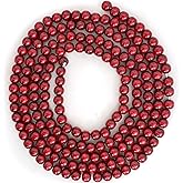 Ornativity Wooden Christmas Garland Decorations - Rustic Wood Beaded Christmas Tree Decorations Garland Bead Strand Xmas Holiday Decor (Cranberry Red) 8'6"