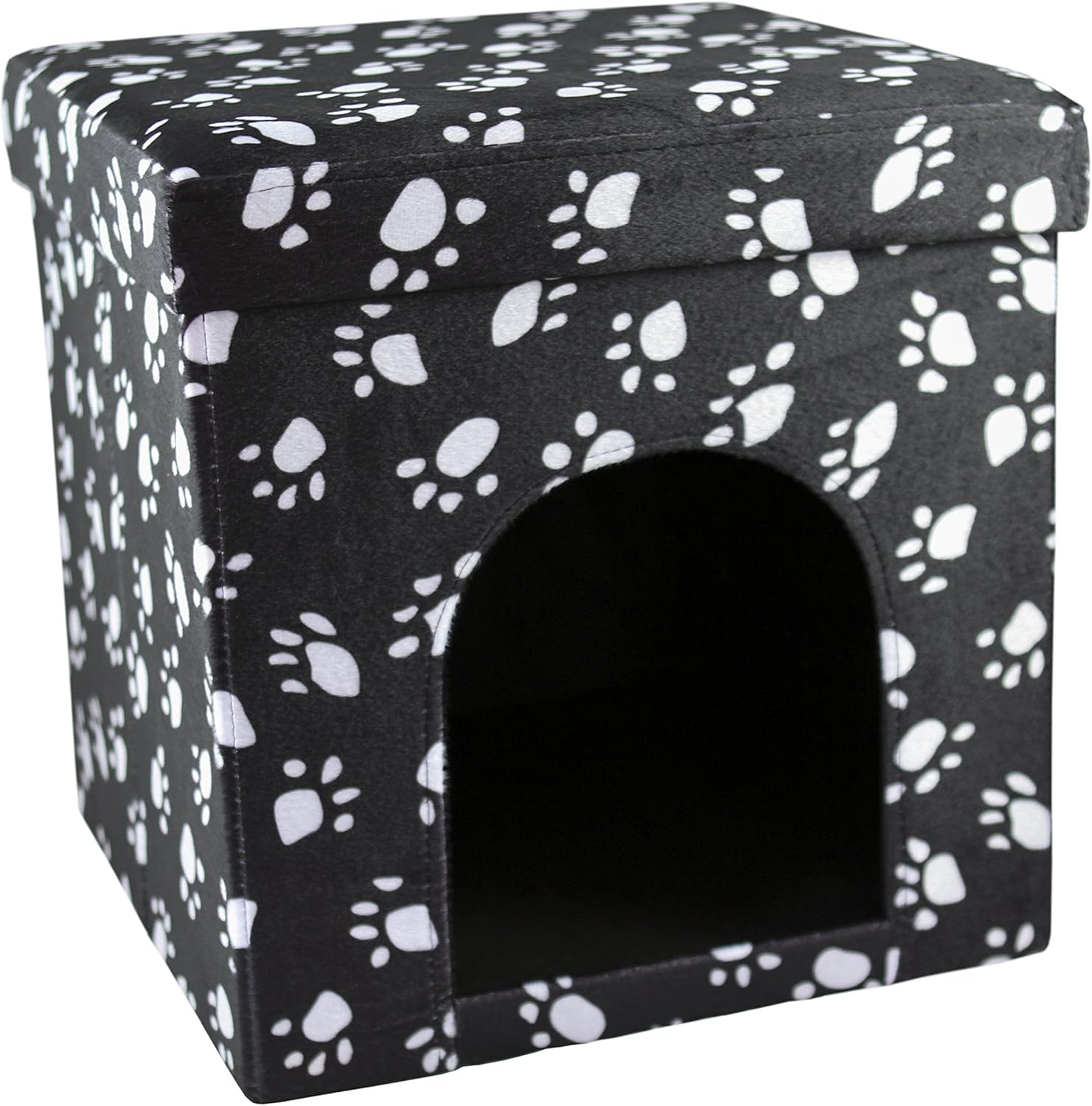 LOVE2PET Cat Palace Foldable/Portable Kennel, Charcoal with White Paw Prints: Pet Supplies