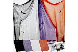 JQAQJU 6 Pack Halloween Creepy Cloth Decoration + Spider Web + 3D Bats, Spooky Halloween Hanging Decor for Halloween Witch Party Supply Outdoor Yard Home Wall (Black, White, Purple, Orange)