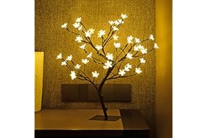 LIGHTSHARE 18 Inch Cherry Blossom Bonsai Tree, 48 LED Lights, 24V UL Listed Adapter Included, Metal Base, Warm White Lights, Ideal as Night Lights, Home Gift Idea