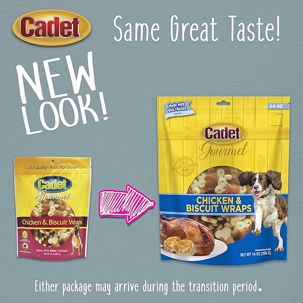 CADET GOURMET CHICKEN WRAPPED BISCUIT DOG TREATS, TRAINING TREATS FOR SMALL AND LARGE DOGS, INSPECTED & TESTED IN USA, 14 OZ.