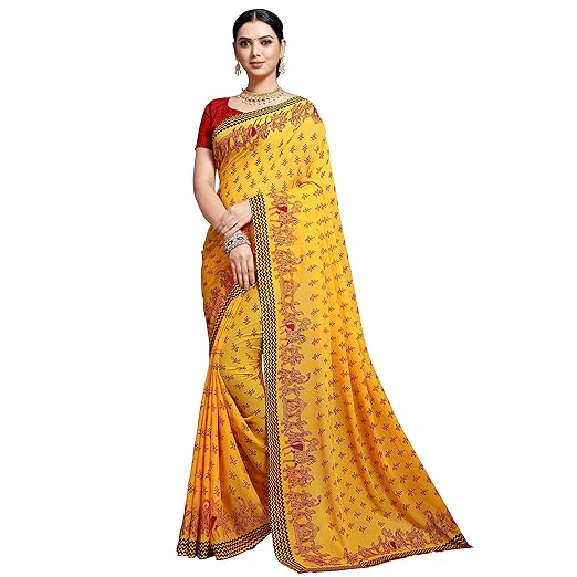 Kashvi Sarees MultiColor Faux Georgette Saree With Unstitched Blouse Piece (1547)
